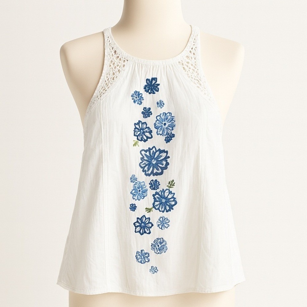Abercrombie Fitch Y2K Floral Lace Fairy Embroidered Tank White Size S Boho Indie - Picture 1 of 9